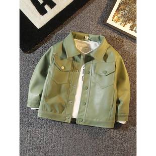 潮牌童装男童皮衣真皮夹克洋气秋冬加绒加厚中小童韩版帅气外套