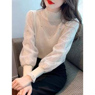 半高领打底衫女秋冬内搭可外穿2025新款蕾丝高级感加绒加厚上衣女