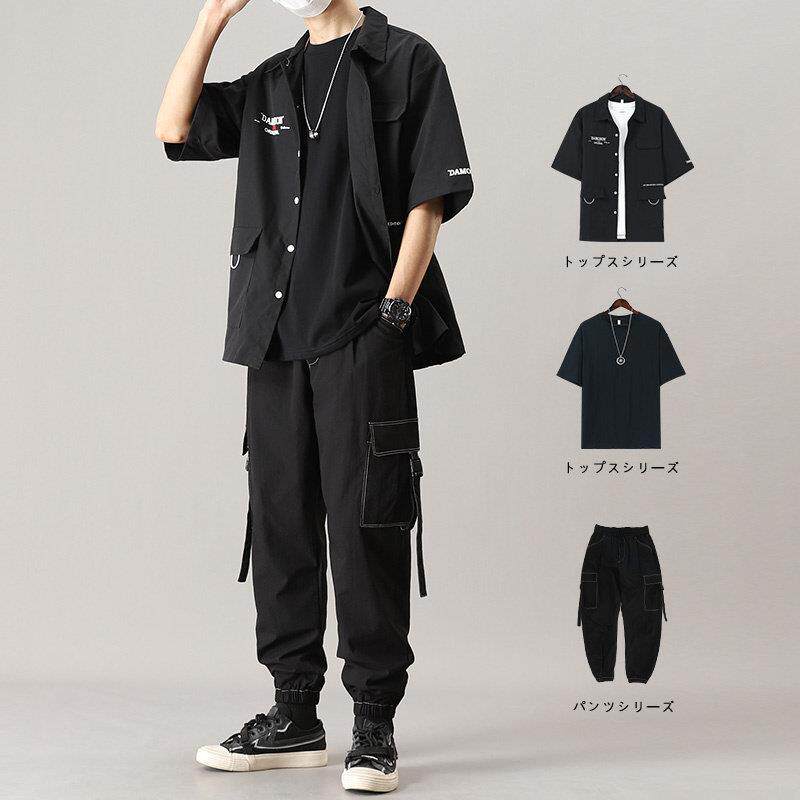 三件套男衬衫短袖春季时尚套装韩版潮流宽松百搭帅气休闲工作服裤