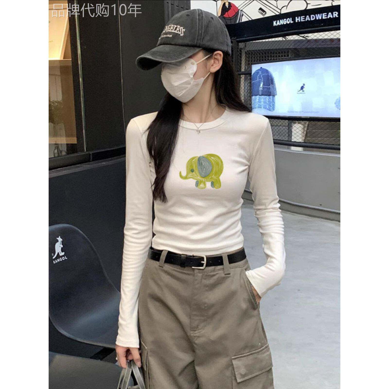 白色正肩长袖t恤女2025春秋新款修身显瘦圆领打底衫洋气内搭上衣