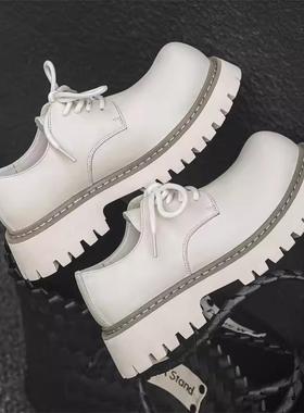 Houston Shoes 增高德比鞋男高级感白色米奇大头鞋情侣厚底男皮鞋