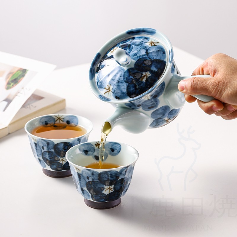 小鹿田烧日本进口手绘繁花茶壶