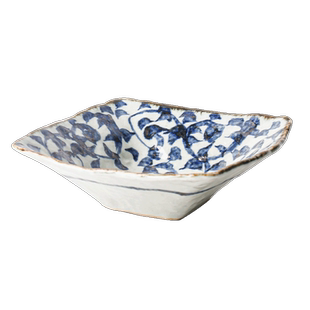 小鹿田烧日本进口手绘唐草复古风格餐盘日式陶制装菜盘子方盘餐具