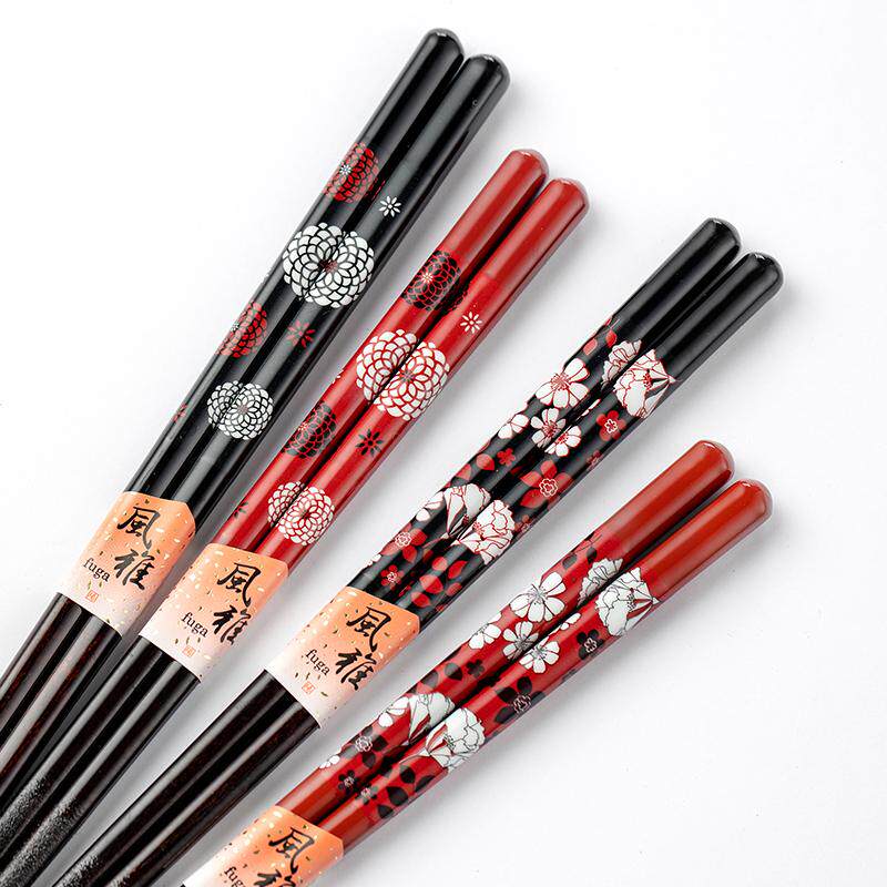 日本进口绣球花尖头实木筷子日式手工防滑情侣对筷家庭用一人一筷