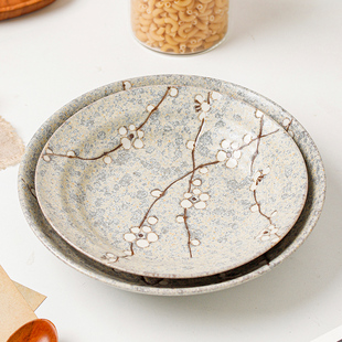 日本进口灰梅陶瓷日式复古深盘装菜盘子餐盘咖喱饭盘家用汤盘餐具