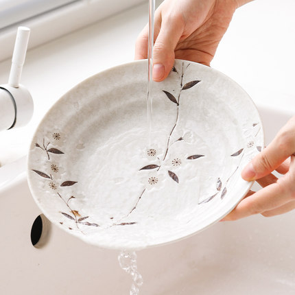 小鹿田烧白樱花复古陶瓷碗盘碟子家用日式餐具套装轻奢凉菜盘碗碟