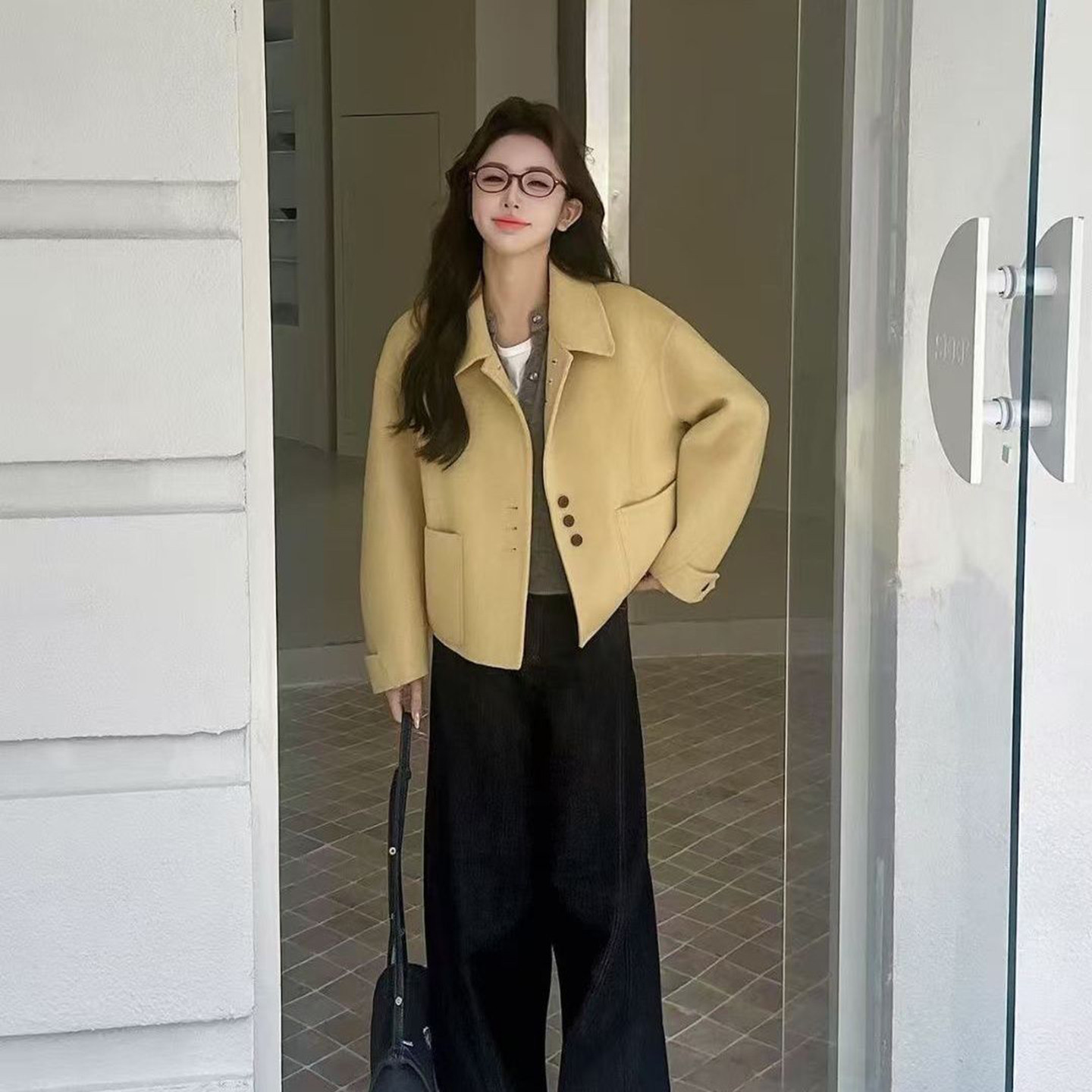 高端双面羊毛大衣女短款2025秋冬新款韩版显瘦小香风毛呢外套百搭