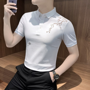 国潮刺绣polo衫男款痞帅高级感夏季中国风男士短袖t恤2026年新款