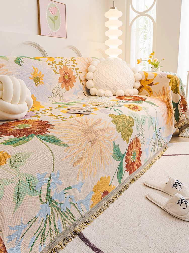 覆古沙发巾四季通用坐垫子防滑一片式棉麻沙发套罩盖布三坐一贵妃