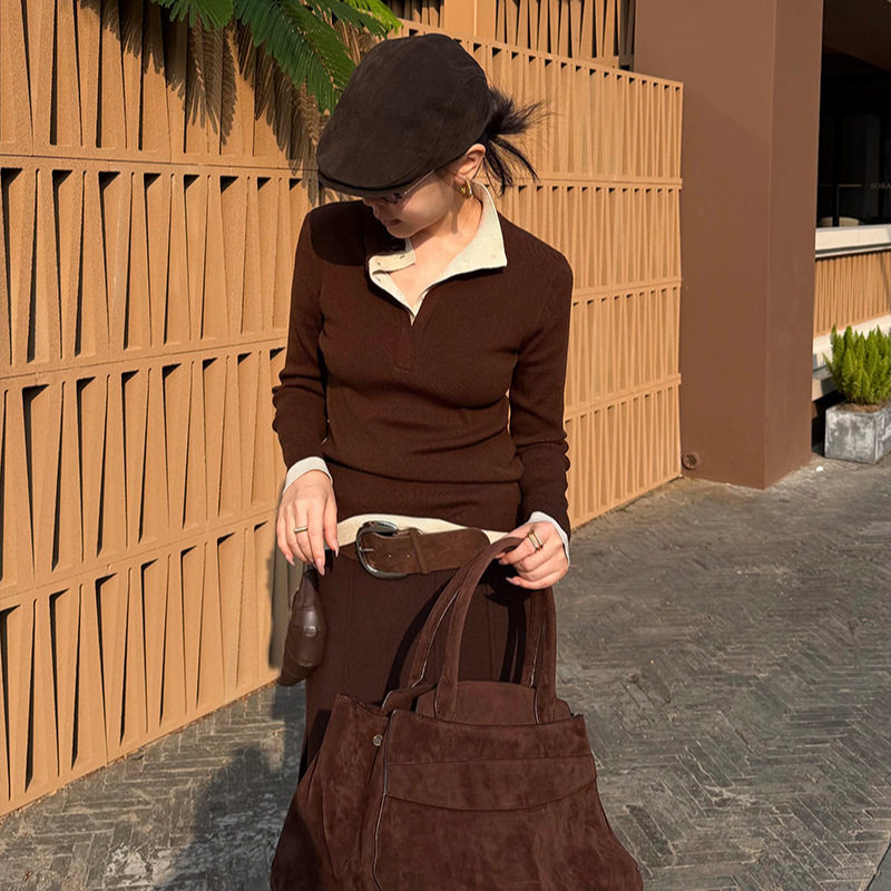 爱姐家ELSISSI高领内搭修身长袖打底上衣女冬2025羊毛毛衣针织衫