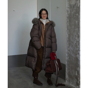 UNITY  MODE  90白鸭绒羽绒服女冬季中长款毛领外套253102