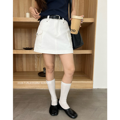 T-PLATFORM2026春季新品大口袋工装裙休闲a字白色短款半身裙16161