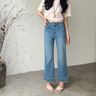 61700 9分微喇塑形宽脚口毛边牛仔裤 夏款 薄TOP欧制广州十三行韩版