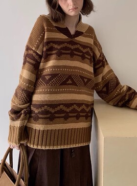 UNITY MODE 圣诞氛围感绵羊毛费尔岛粗针织毛衣女冬季上衣251335