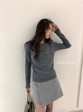 MAR  TT冬季新款2437休闲拼接吊带背心圆领长袖针织衫女假两件