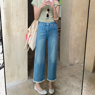 82583 柔软四面弹9分直筒松弛牛仔裤 夏款 薄TOP欧制广州十三行韩版