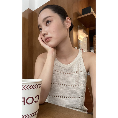 MAR   M设计感镂空挂脖无袖针织衫夏亚麻天丝凉感吊带背心女A2532