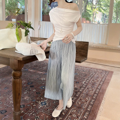 MAR    初打十三行夏法式漏肩收腰短款显瘦高捻棉斜肩T恤T女B187