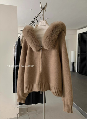 MAR  素心兰冬季韩系时髦毛领连帽长袖保暖毛衣女967(可拆卸毛领)