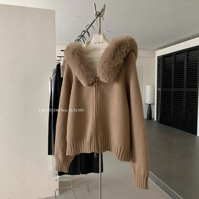 MAR  素心兰冬季韩系时髦毛领连帽长袖保暖毛衣女967(可拆卸毛领)