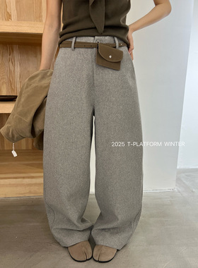 MAR  [T台]广州十三行初冬加厚款毛呢休闲裤女配腰包83261