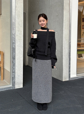 TG 全羊毛直筒显瘦针织半身裙女2025秋冬新款温柔气质长裙25906