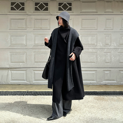 ELSISSI高级感立领双面羊绒羊毛大衣女2025秋冬季小个子毛呢外套