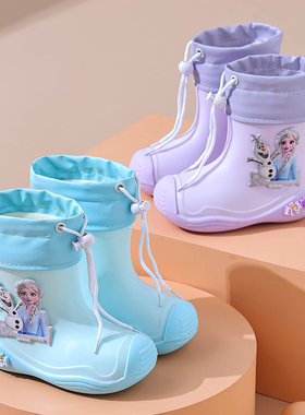 2024新款冰雪奇缘迪士尼儿童雨鞋女孩防滑防水鞋宝宝雨靴爱莎中筒