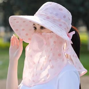 女士遮阳帽韩版 夏季 大檐口罩披肩帽透气网防晒帽户外采茶帽采茶帽