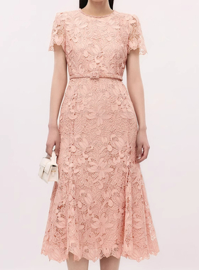 现货音影儿2025年夏季新款朗家同款优雅蕾丝鱼尾连衣裙LCGB98WOP0