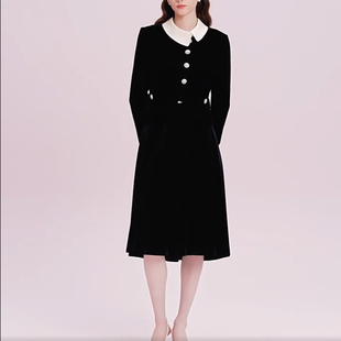 气质复古丝绒撞色上衣半身裙套装 拉珂同款 新款 现货音影儿2025秋季