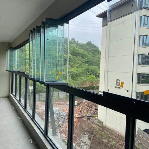 阳台简易封窗全景无框折叠窗铝合金推拉折叠窗户落地玻璃窗隐形封