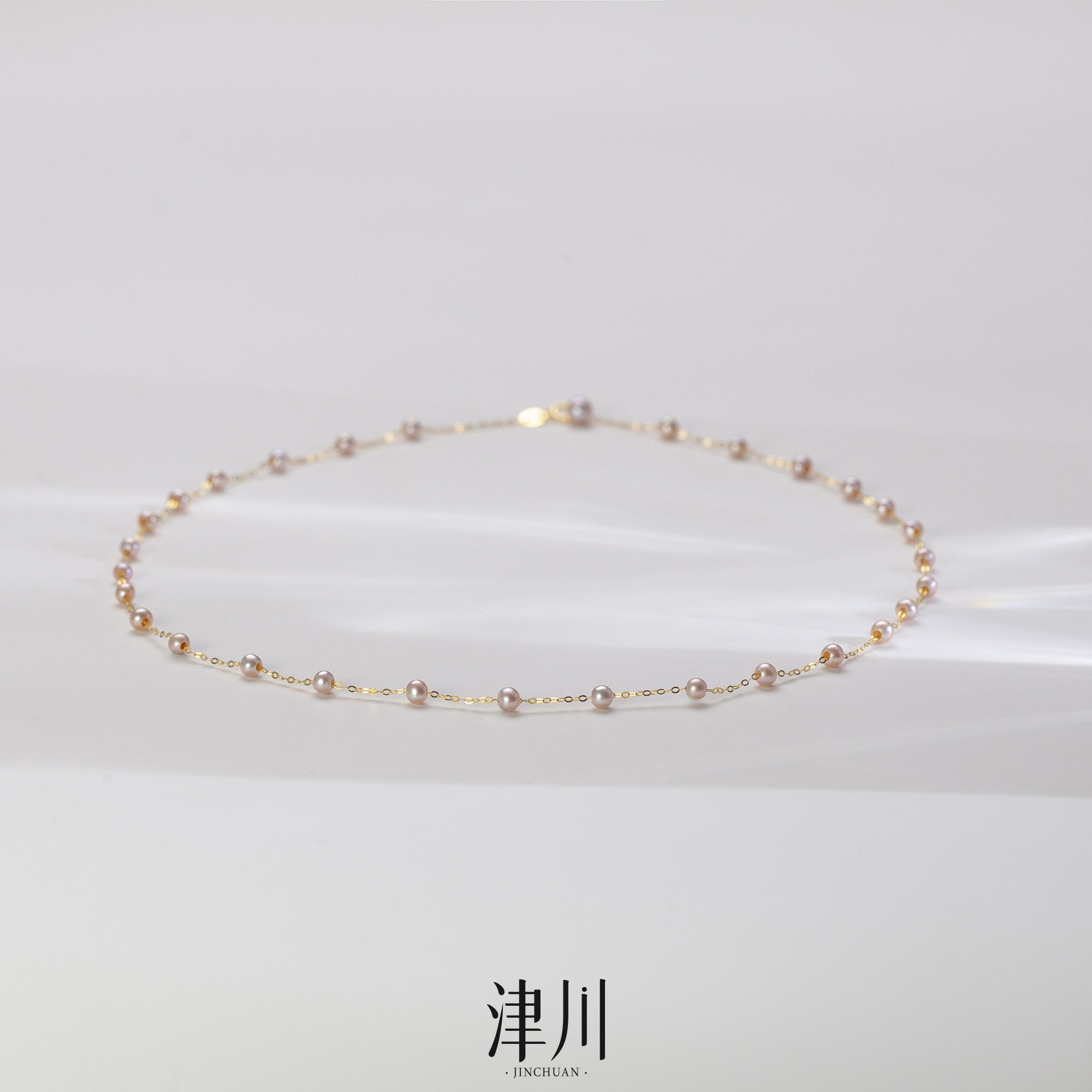 仙女链天然淡水有核紫珠满天星  3-6mm 正圆 无瑕 18K金