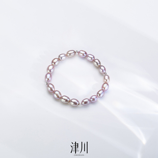 【扶光鎏金】淡水珍珠 紫米 白米弹力手链 6-7mm S925银