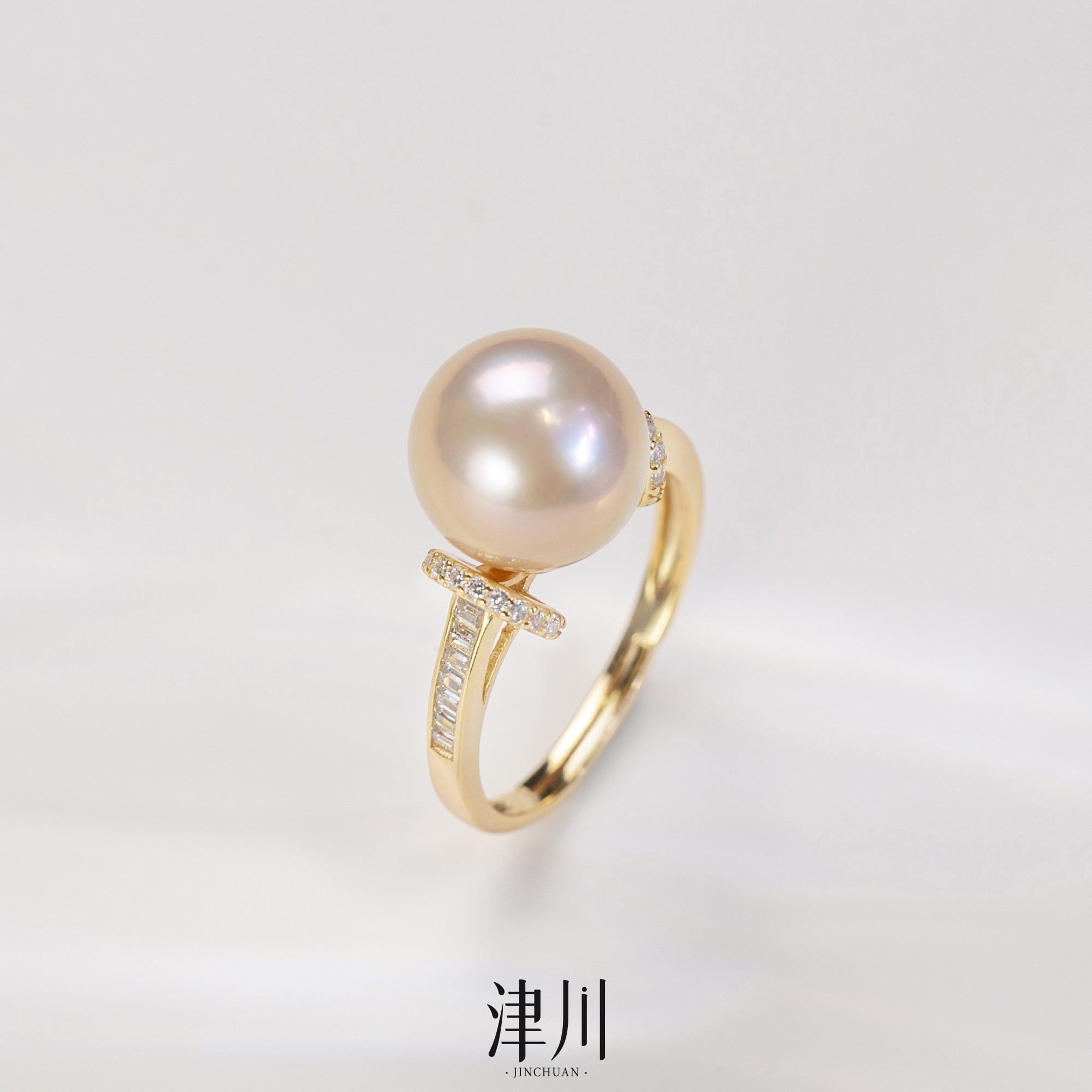 【限量】稀有色极光金 淡水简约款H字珍珠戒指 10-11mm S925银