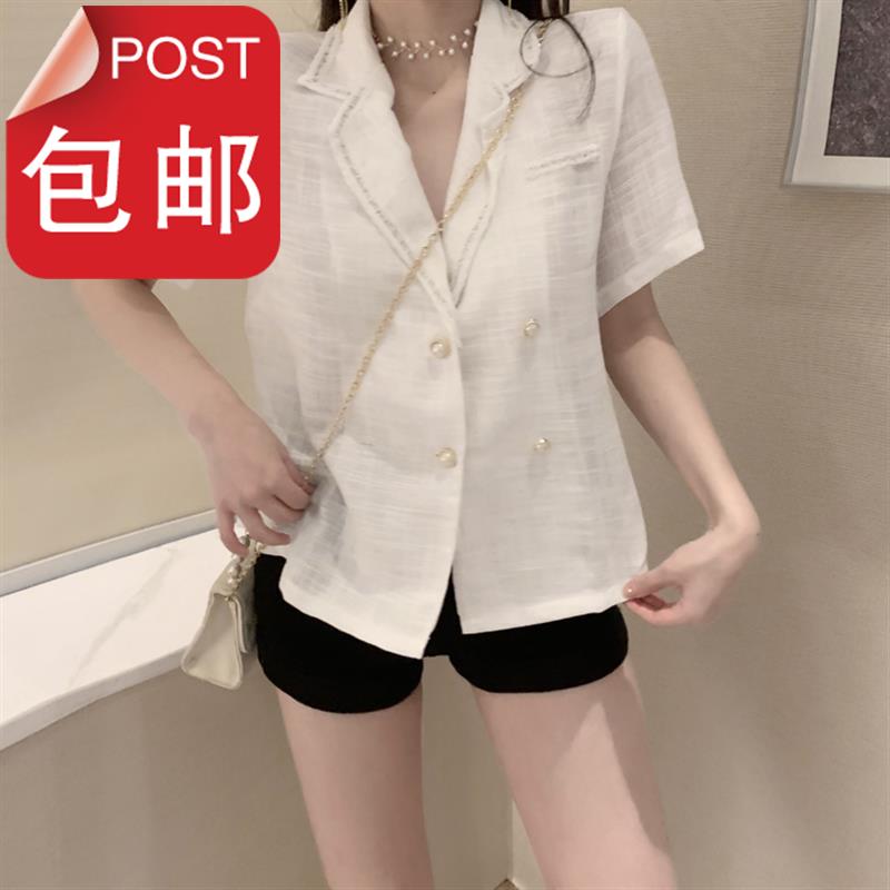 2p019夏季新款双排扣韩版西装领衬衣外套宽松休闲短袖衬衫上衣女|msdalam kategori Butik wanita / wanita, shirt - dari Buy2taobao.com untuk memberikan perkhidmatan ejen Taobao profesional membeli