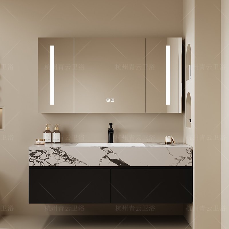 宝格丽岩板无缝盆黑色洗漱台家用洗手盆柜组合卫生间洗漱池定制,家装主材,浴室柜组合,淘宝优惠券,粉丝福利购,淘宝优惠卷