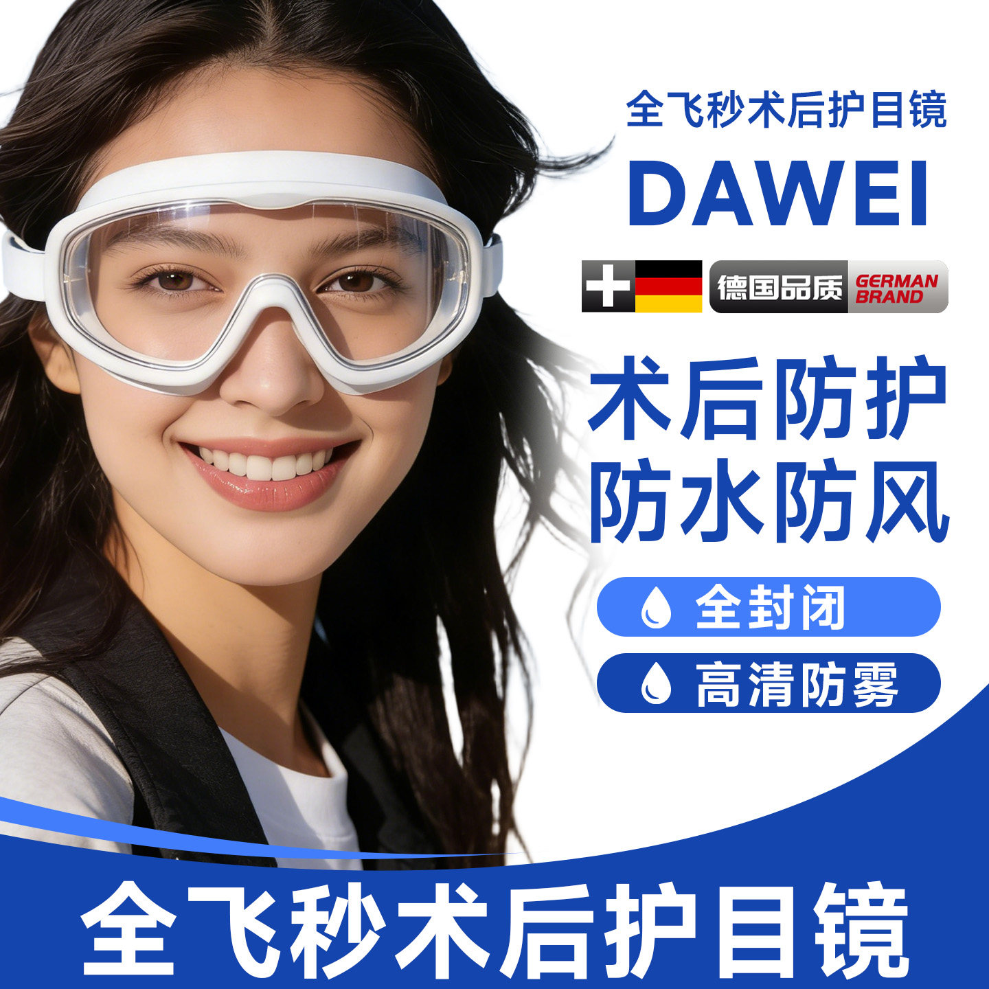 德国全飞秒术后护目镜半护眼眼镜近视防水眼罩洗澡洗头全封闭icl