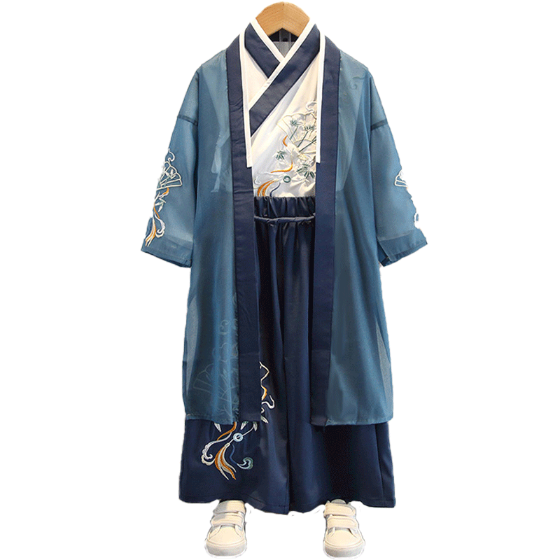 汉服男童帅气春秋薄款唐装套装儿童中国风高端改良演出服国学古装