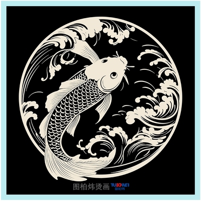 中国风国潮锦锂鱼吉祥柯式烫画贴