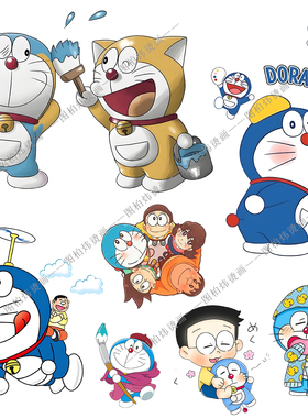 新款多啦A梦叮当动漫卡通烫画潮牌短袖T恤热转印熨烫贴可水洗logo