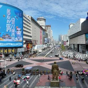 长沙城市风光航拍视频4K素材 长沙步行街司门口到南门口一镜到底