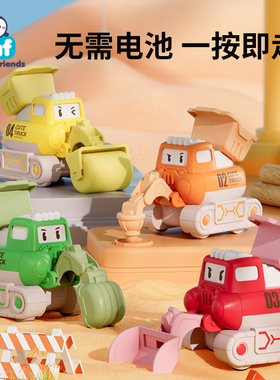 按压式回力工程车挖掘机1-2-3-4岁玩具压路推土机惯性益智小汽车