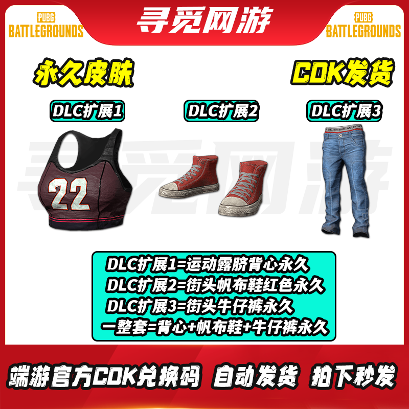 PUBG绝地求生吃鸡运动露脐背心街头帆布鞋裤子永久皮肤CDK兑换码