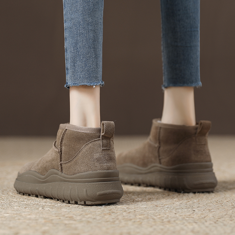 真皮厚底雪地靴女2024年冬季新款皮毛一体加绒棉鞋加厚保暖短靴子