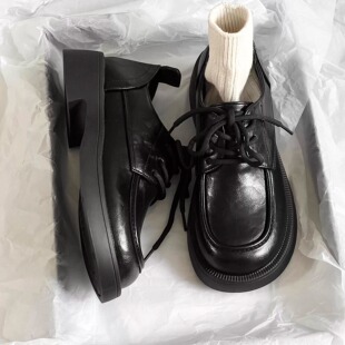 复古英伦风系带乐福单鞋女2025秋冬新款百搭圆头平底配裙子小皮鞋