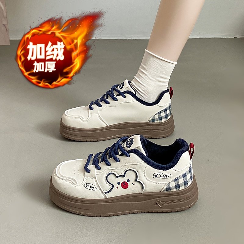 厚底加绒运动休闲鞋女2025秋冬季新款百搭保暖潮流时尚平底小白鞋