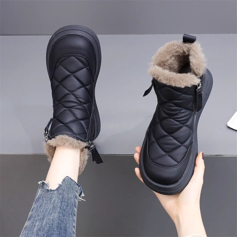 真皮平底雪地靴女2025新款冬季加绒防滑短靴大棉加厚羊毛保暖棉靴