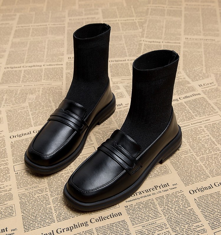 真皮英伦风格弹力短袜女式靴2025新款秋冬短靴针织平底鞋修身靴乐,女鞋,时装靴,淘宝优惠券,粉丝福利购,淘宝优惠卷