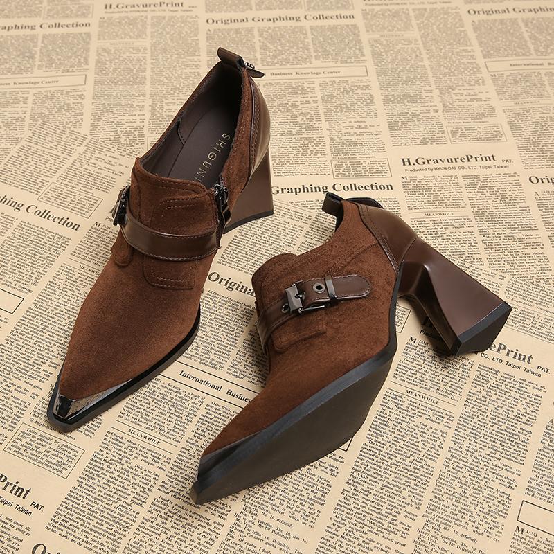 法式绝美尖头单鞋女款2025秋冬季新款百搭气质休闲时尚深口高跟鞋